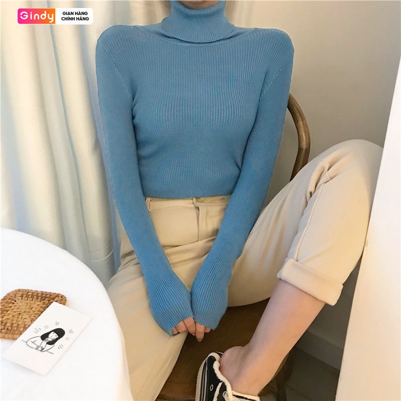 Áo len cổ lọ nữ GINDY trơn dáng ôm dài tay co giãn thời trang thu đông A1104