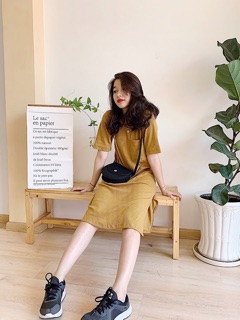 Đầm suông basic xẻ tà