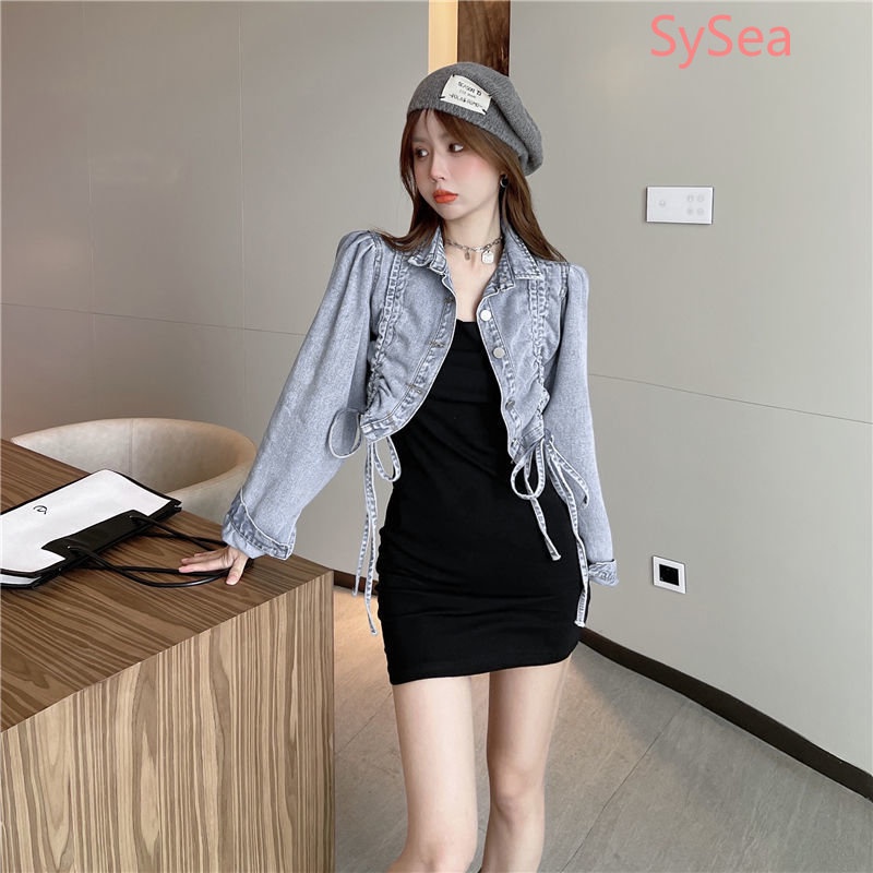 Áo Khoác Denim Phối Dây Rút Thời Trang Mùa Thu Dành Cho Nữ