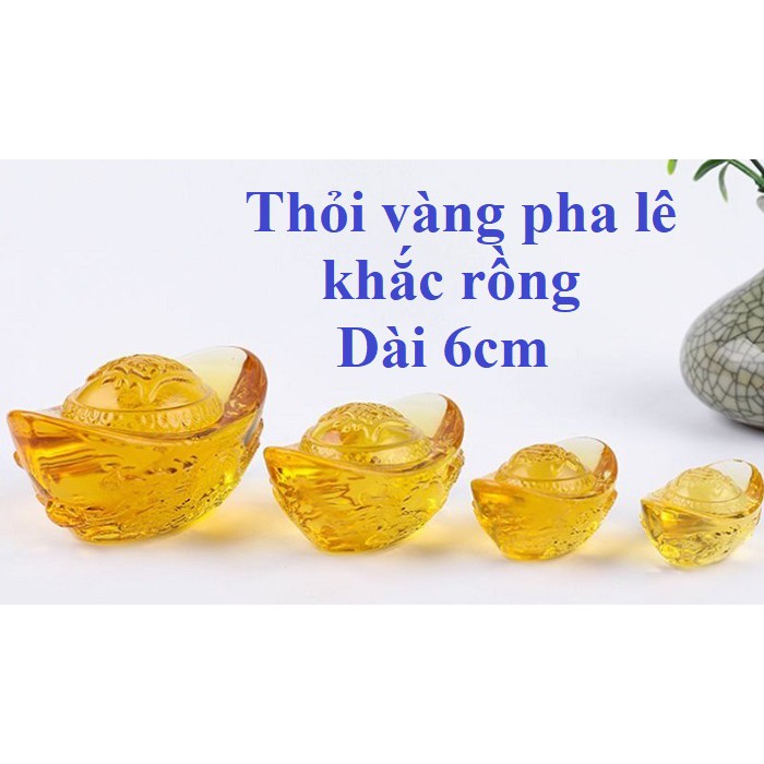 [6CM] Kim nguyên bảo thỏi vàng tài lộc thần tài bằng pha lê, biểu trưng của sự may mắn & sung túc, dài 6cm