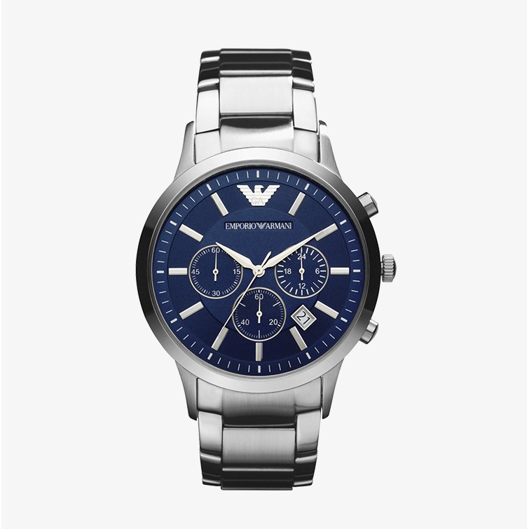 Đồng Hồ Nam EMPORIO ARMANI AR2448 AR2434-43mm Classic Chronograph Blue Dial - Bạc