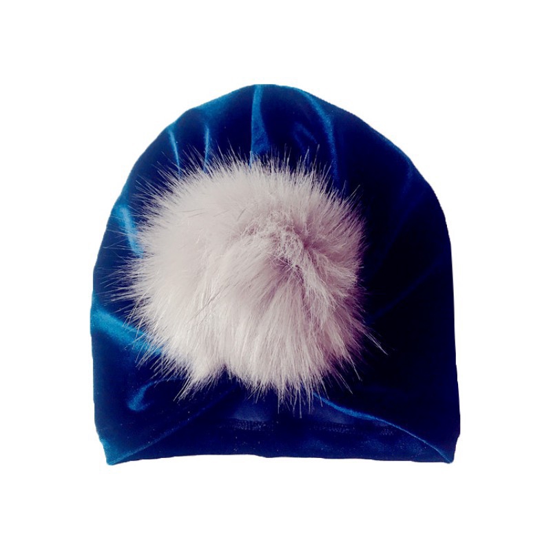 Mũ trùm đầu giữ ấm tai bằng nhung gắn quả lông dễ thương cho bé trai/gái 1-3 tuổi