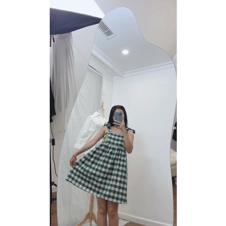 Váy baby doll kẻ caro xanh có hình trái dứa siêu dễ thương