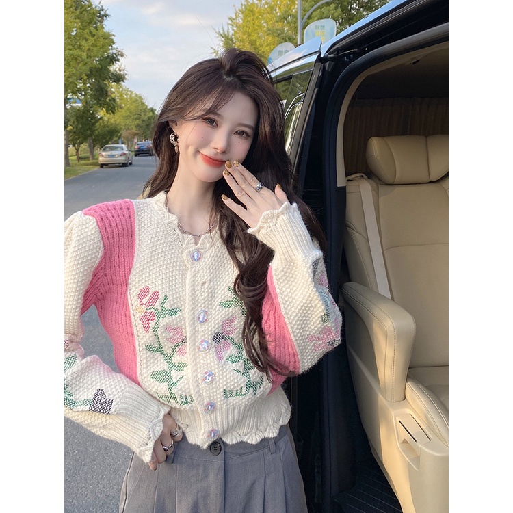 Áo Khoác Len Cardigan Thêu Hoa, Oder taobao, Hàng Quảng Châu