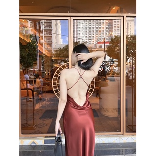 Đầm lụa đổ lưng dáng dài Mevauyen