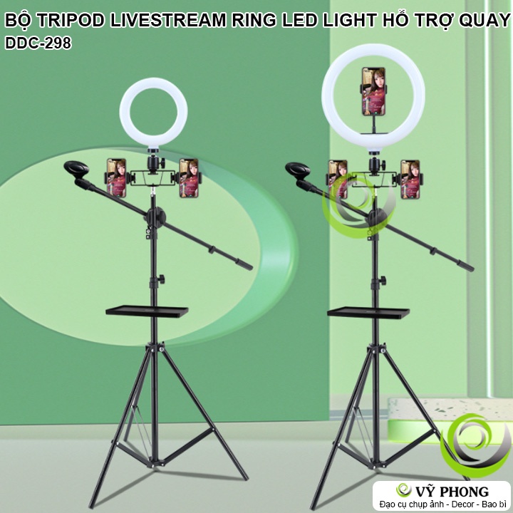 SET COMBO TRIPOD RING LED LIGHT HỖ TRỢ LIVESTREAM ĐẠO CỤ GIÁ ĐỠ HỖ TRỢ QUAY CLIP MỸ PHẨM DẠY HỌC TRỰC TUYẾN DDC-298