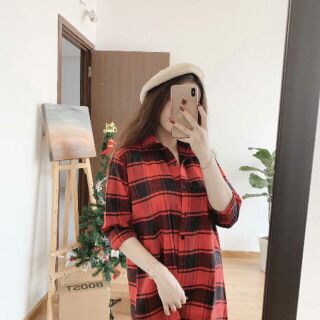 Đầm sơ mi caro đỏ