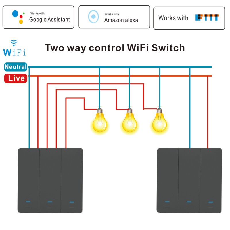 【Fast Delivery】 1/2/3 gang TUYA WiFi Smart Touch Switch  90-250V Home Wall Button for Alexa and Google Home Assistant EU &amp; UK Standard 【Veemm】