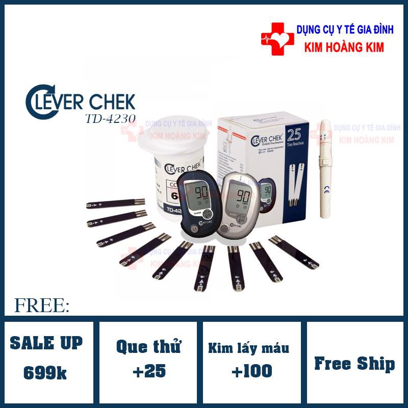 Máy đo đường huyết Clever Check TD 4230 tặng kèm 25 que thử tiểu đường và 25 kim lấy máu