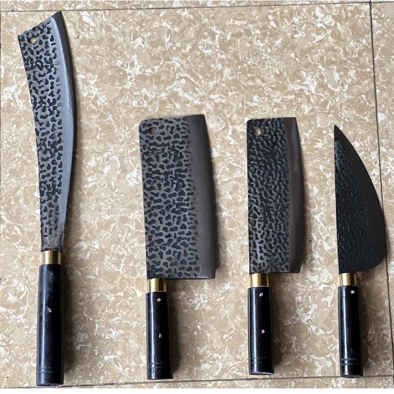 Bộ dao 4 món hàng thủ công chuẩn Nhíp Ô Tô Cán Đen Sịn Sò( Ảnh Thật)