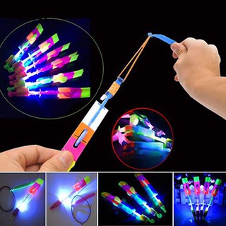 ♕20Pcs Glowing Slingshot LED Light Helicopters Party Arrow Copters Flying Toys
