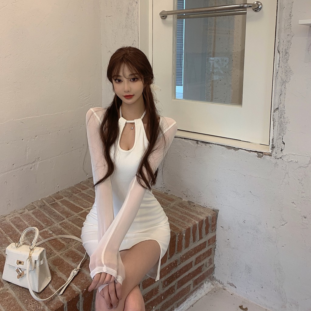 QADCOL  Đầm QADCOL tay dài phối ren thời trang dành cho nữ