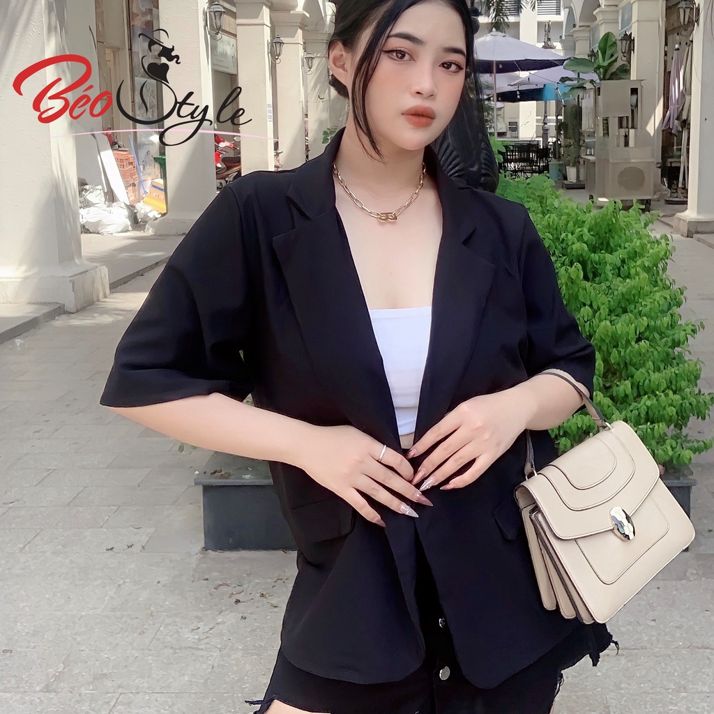 Áo blazer BIGSIZE cổ vest tay cộc  AKBS023 Béo Style cho người béo mập 55-100kg - Phù hợp đi tiệc, công sở hoặc đi chơi