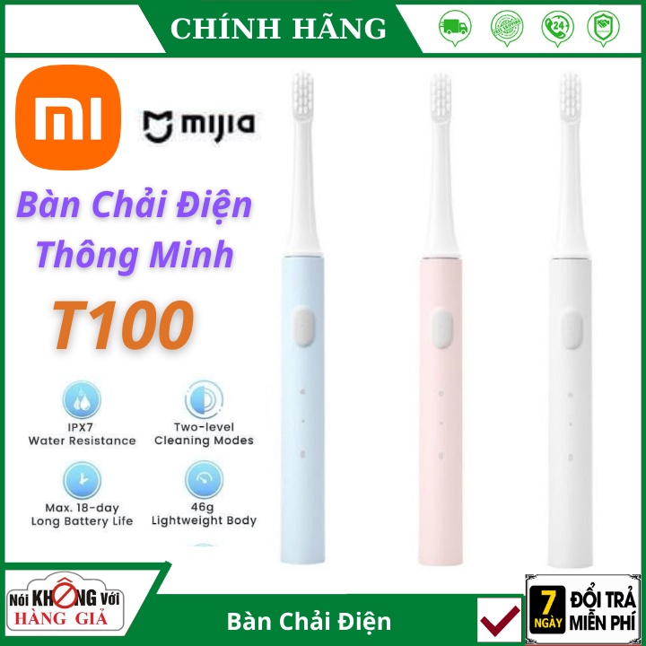 Bàn chải điện xiaomi Mijia T100 pin sạc kháng nước ipx7 bảo vệ nướu bàn chải đánh răng điện nhẹ 46g - bảo hành 1 năm