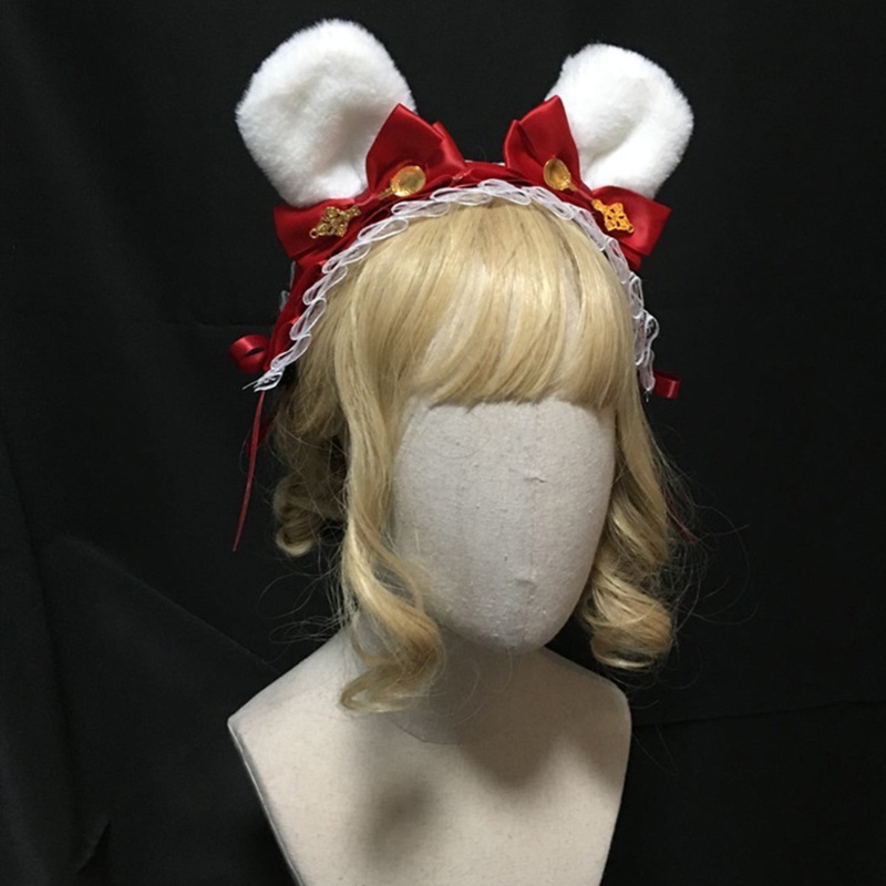 Băng Đô Nơ Tai Thỏ Bằng Vải Satin Phối Ren Dễ Thương Dành Cho Bạn Gái