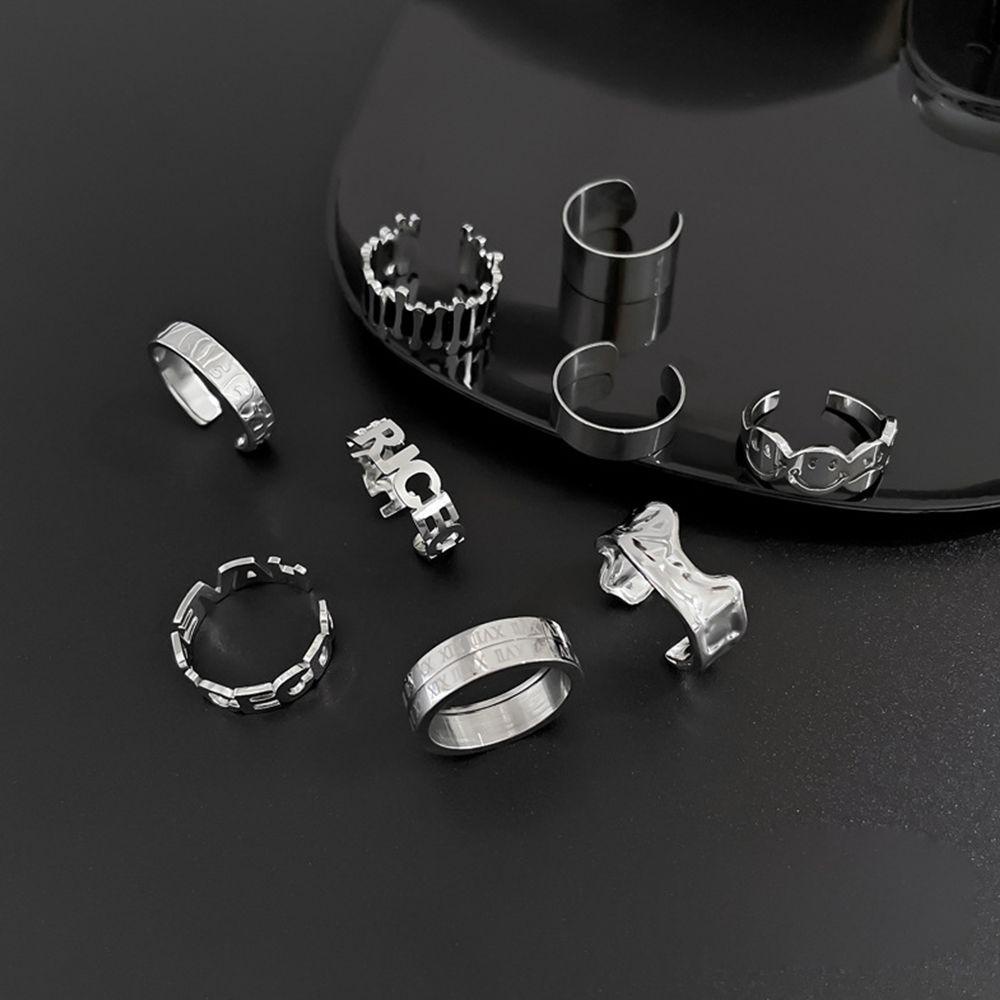 Nhẫn Thép Titan Kiểu Dáng Hình Học Đơn Giản Phong Cách Punk Thời Trang