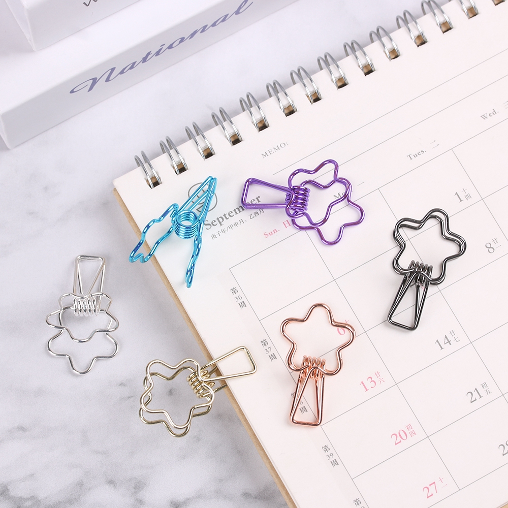 Set 6 kẹp giấy bằng kim loại màu trơn tiện lợi