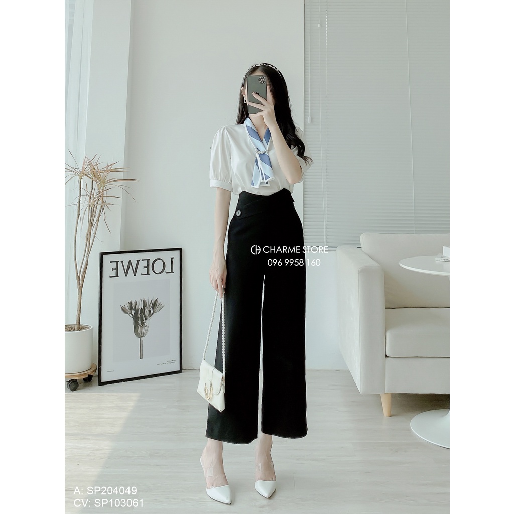Quần ông suông cạp cao thiết kế Charme 103061