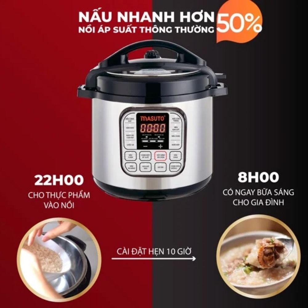Nồi áp suất điện đa năng Masuto 6L LG-06A 7 trong 1 công nghệ Nhật Bản thông minh , Bảo hành chính hãng 24 tháng