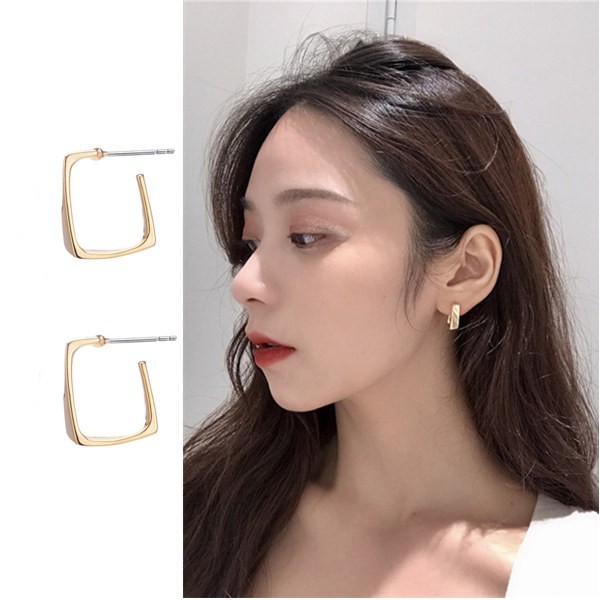 Khuyên tai kim loại dạng hình vuông độc đáo cá tính hợp thời trang A246