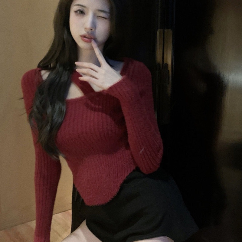 Áo sweater dệt kim cổ treo thiết kế ngọt ngào thời trang cho nữ