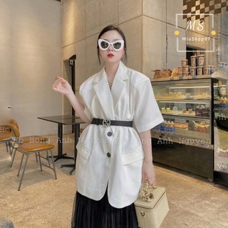 Áo Khoác Blazer Tay Cộc Nút Đen (TRẮNG)