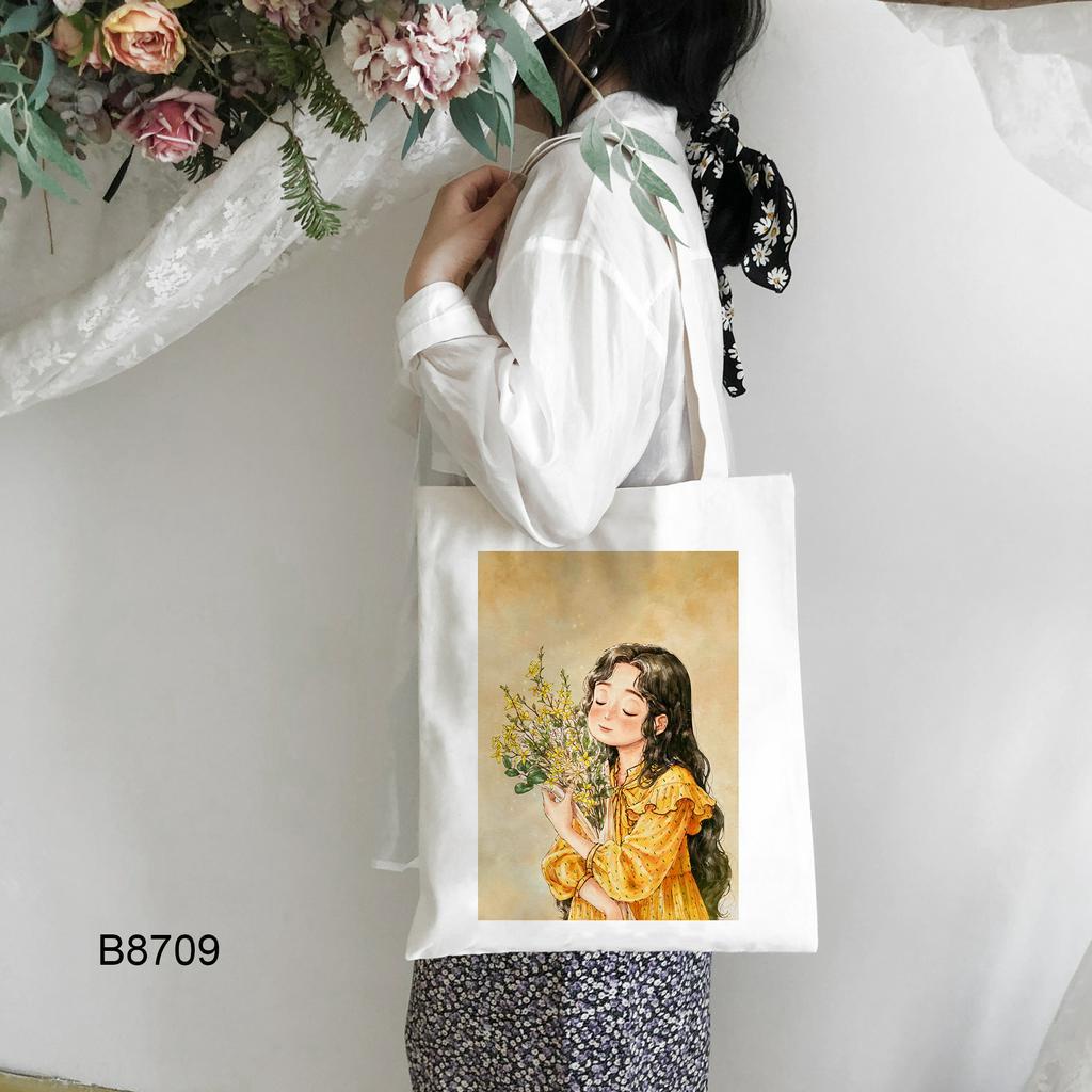 Túi Vải Canvas Đeo Vai Kiểu Dáng Đơn Giản Tiện Dụng Dành Cho Nữ