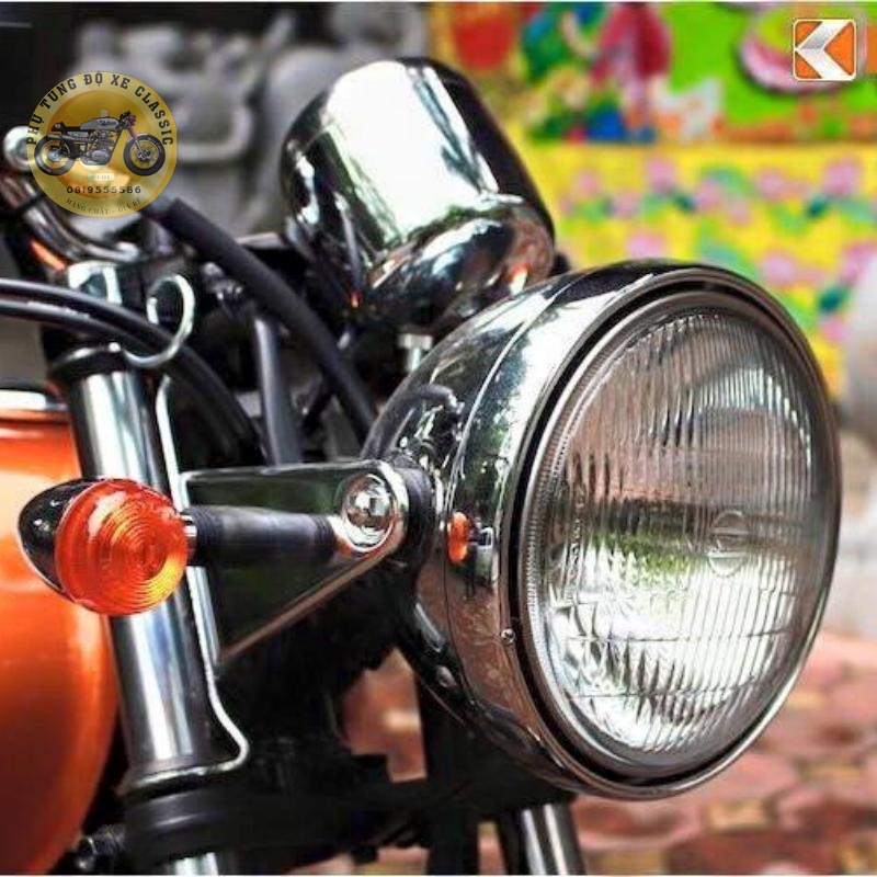 Đèn pha xe máy độ Classic gáo đèn tròn sơn tĩnh điện kính thủy tinh trong đường kính 16cm