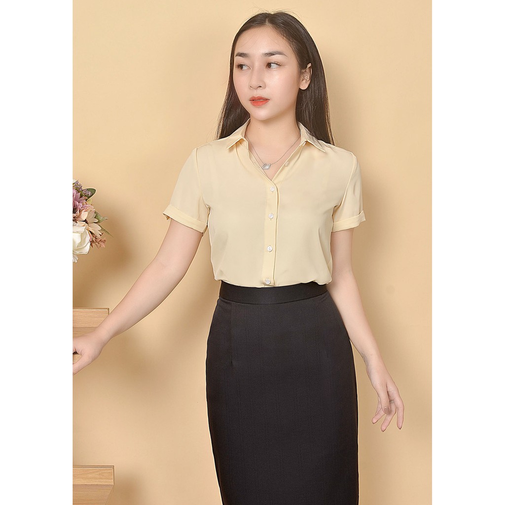 Áo sơ mi chiffon ngắn vàng cam R333 NỮ TNG