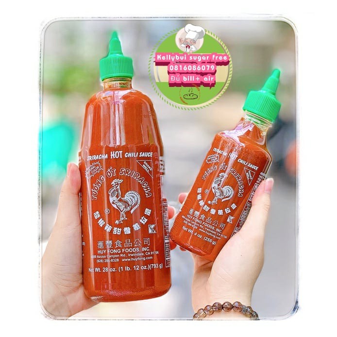 Tương ớt Sriracha không calo chai gần 800ml ( eat clean, keto, ăn kiêng, tiểu đường)