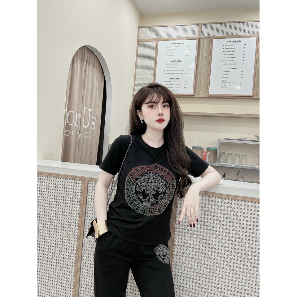 Đồ bộ thun cotton đính đá họa tiết