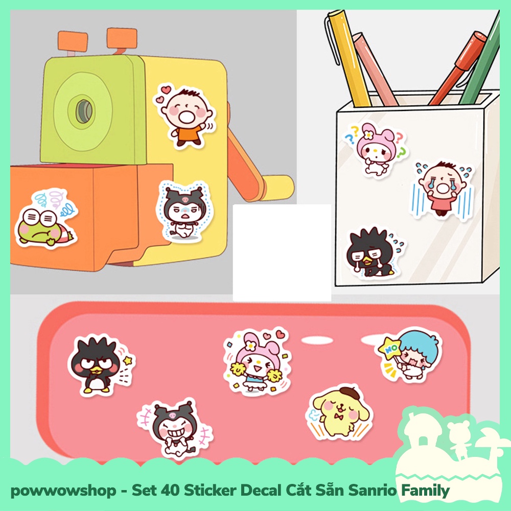 [Sẵn VN - Hỏa Tốc] Set 40 Sticker Mini Decal Dán Trang Trí Vật Dụng Mẫu Sanrio Family Cute Lovely Days