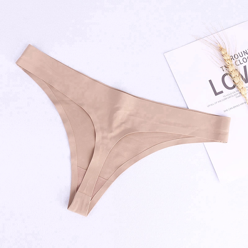 Quần lót lọt khe hình chữ T vải lụa băng mềm màu trơn lưng thấp không đường may cho nữ size M-XL