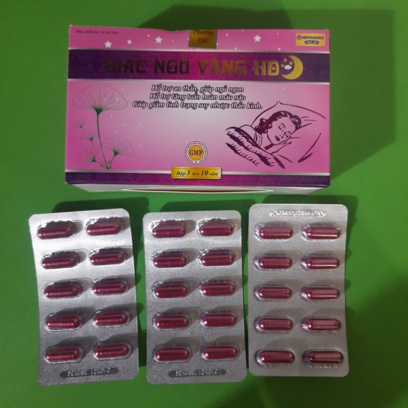 Viên uống an thần định tâm dưỡng não -GIẤC NGỦ VÀNG HD chứa tâm sen + vông nem + Bình vôi hỗ trợ giấc ngủ tự nhiên