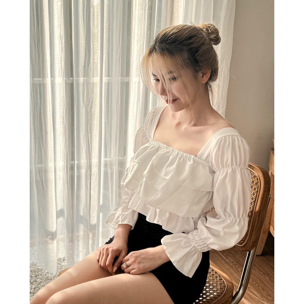 Áo Voan Đũi Bèo Kiểu Tầng Tay Dài