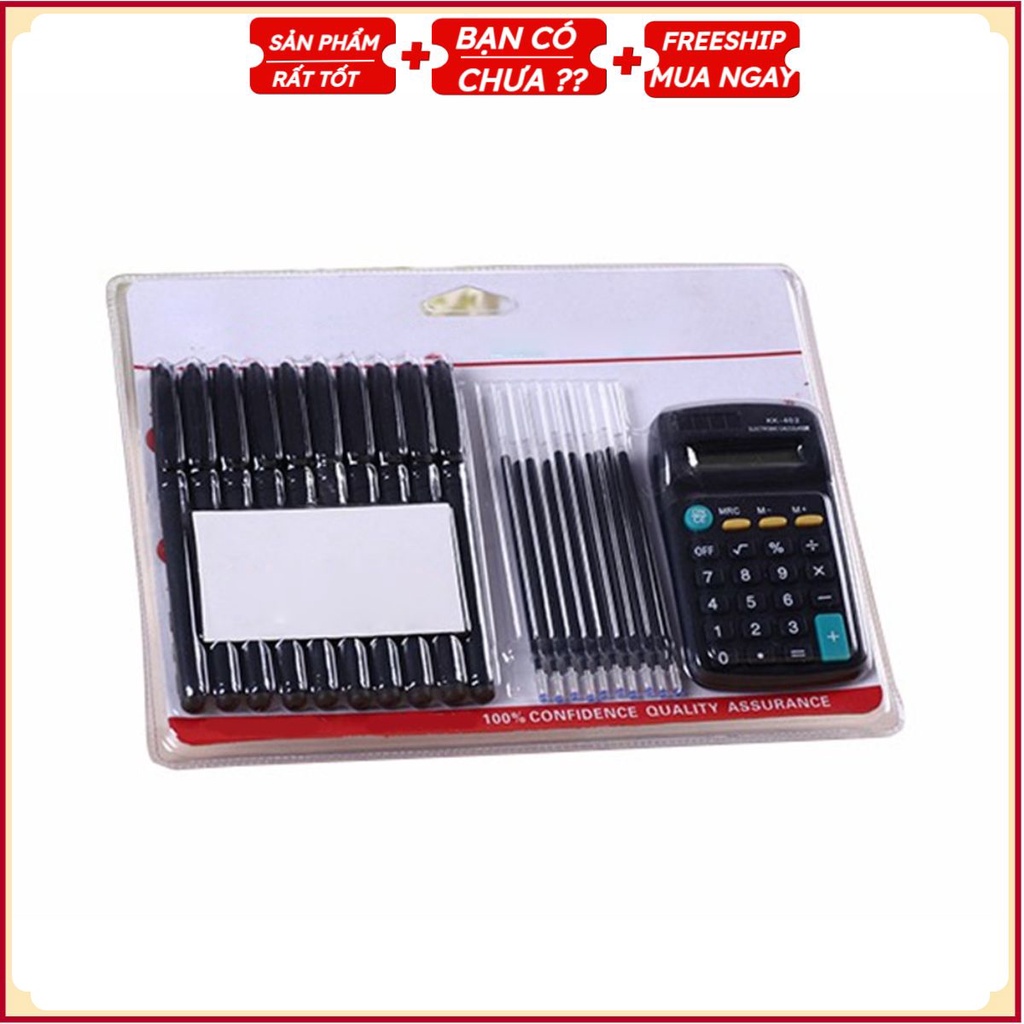 Set Máy Tính Cầm Tay Tặng 10 Bút Và 10 Ruột Bút Văn Phòng