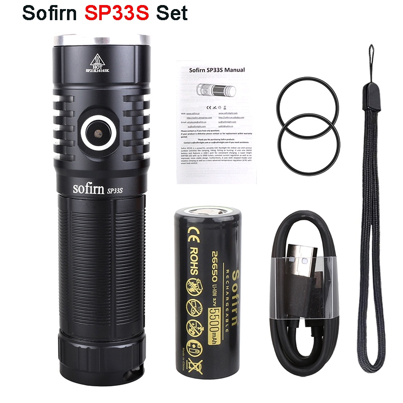 Đèn Pin Sofirn SP33S Mạnh Mẽ 5000 lumen XHP70B Chống Thấm Nước Có Thể Sạc Lại Bằng Pin 26650