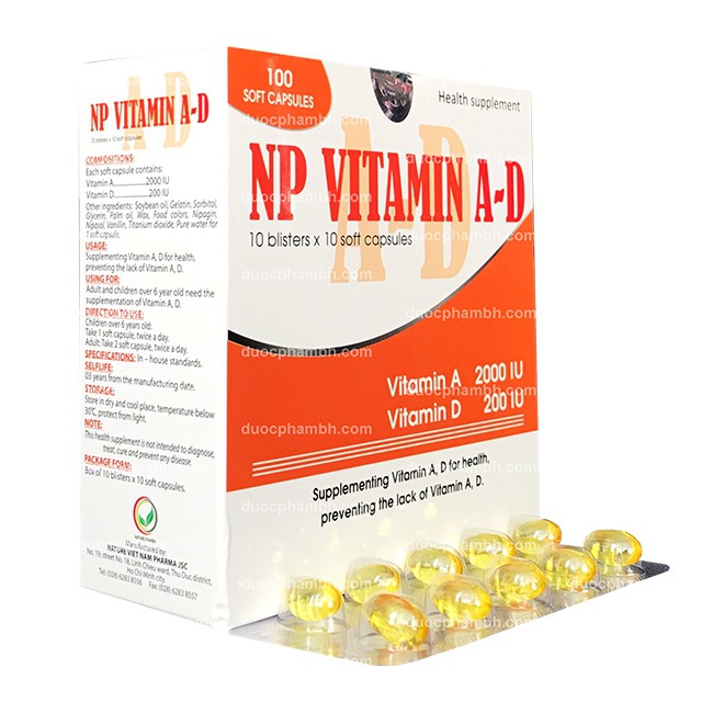 VITAMIN AD -Hộp 100 viên - Sáng mắt đẹp da ,Giúp trẻ chắc xương, phát triển hệ xương khoẻ mạnh, cao lớn.