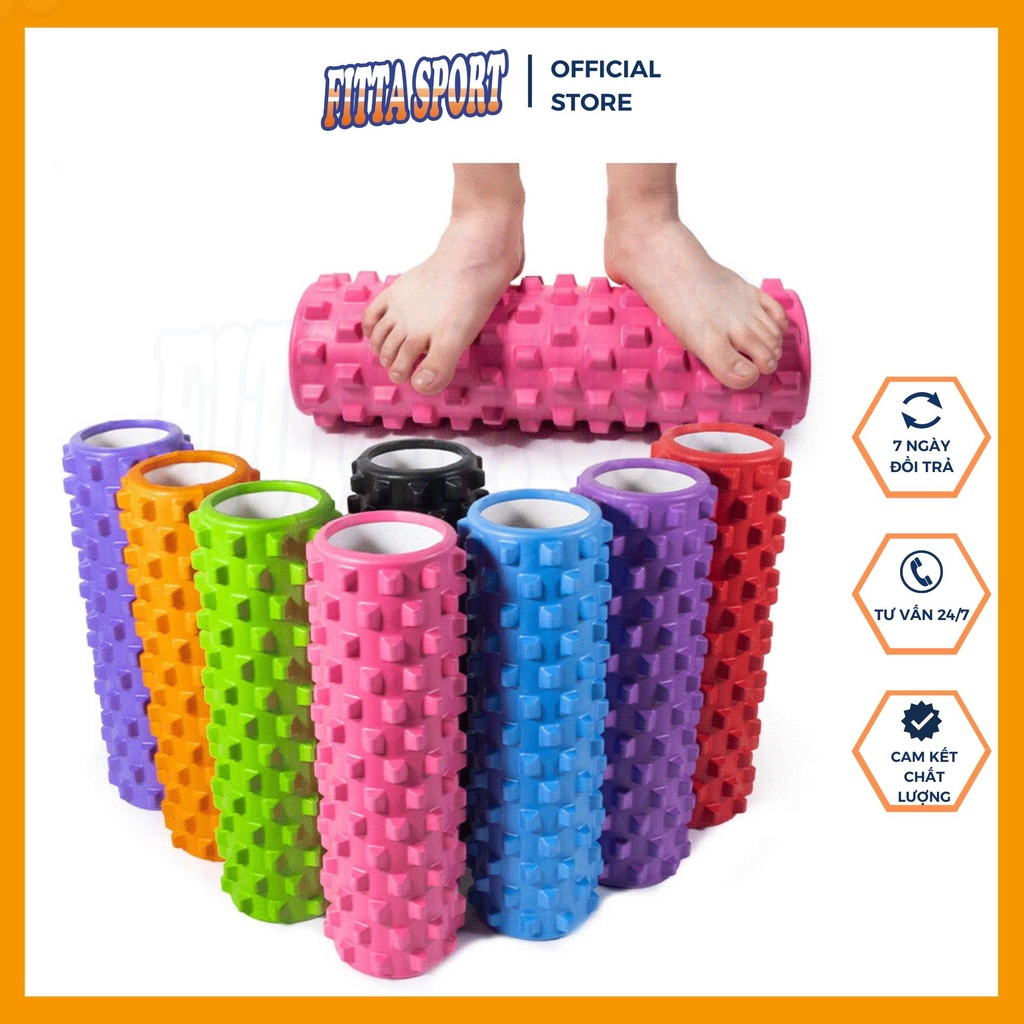 Con Lăn Massage Foam Roller Giãn Cơ Gai Răng Sói Mặt 3D Hỗ Trợ Tập Yoga 45x14 cm, Giảm Đau Mỏi Toàn Thân YO28