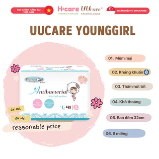 [UUCARE] Băng vệ sinh kháng khuẩn YoungGirl ban đêm 32cm 8 miếng/gói