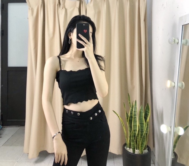 Áo croptop 2 dây nhún bèo nhiều màu- dưới 58kg | WebRaoVat - webraovat.net.vn