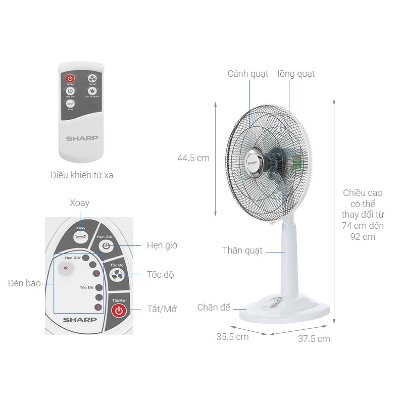 Quạt lửng Sharp PJ-L40RV-WH - Remote - Made in Malaysia