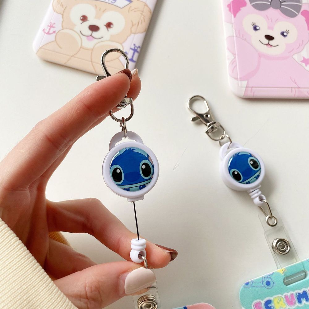 Bao đựng thẻ xe bus/thẻ ID/thẻ ngân hàng họa tiết hoạt hình Stitch có móc khóa dây thu gọn được tiện lợi cho nữ sinh