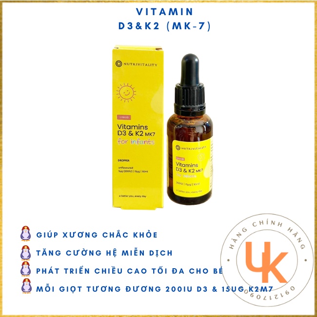 Vitamin D3K2 MK-7 Anh Quốc Nutrivitality