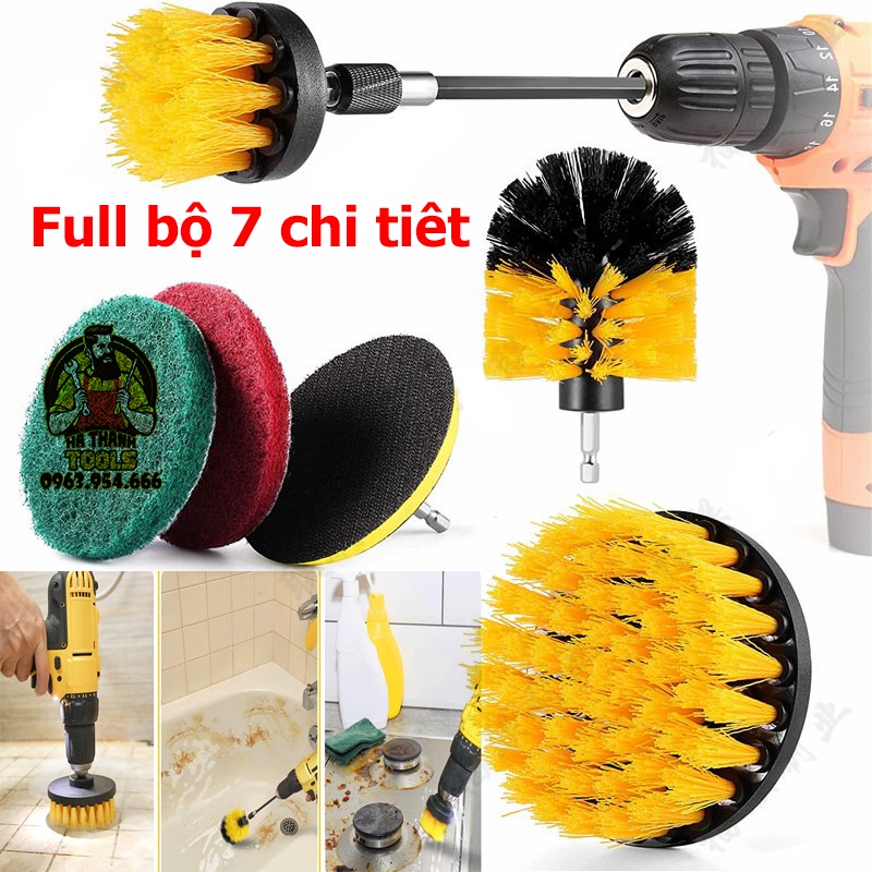 Bộ 7 Đầu Bàn Chải Gắn Máy Khoan - Dụng Cụ Vệ Sinh Nhà Cửa Nội Thất Đa Năng