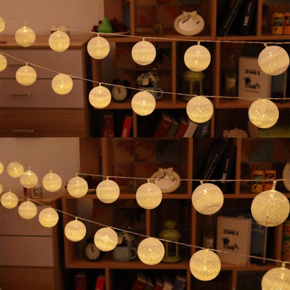 Dây Đèn Led Hình Quả Bóng Cotton 1M2M5M Chạy Bằng Pin Dùng Trang Trí Tiệc Cưới/Giáng Sinh