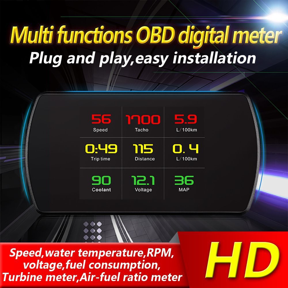 P12 OBD2 HUD Trên Xe Hơi Thiết Bị Hiển Thị Tốc Độ Xe HD Máy chiếu tốc độ kỹ thuật số HUD Chất làm mát Nhiên liệu Mã lỗi Xóa Báo