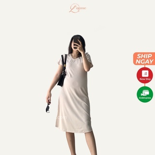 Váy bầu cotton tăm (Clara) dáng xuông, mặc đc 2 kiểu, 1 mặt cổ tim, 1 mặt xoắn ngực thiết kế bởi Lamme thumbnail