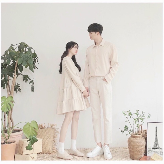 SET ĐỒ ĐÔI NAM NỮ ĐẸP COUPLE TINA SET ĐỒ CẶP NAM NỮ ĐẸP MÀU TRẮNG VÁY BABY DOLL THEO PHONG CÁCH HÀN QUỐC SIÊU XINH