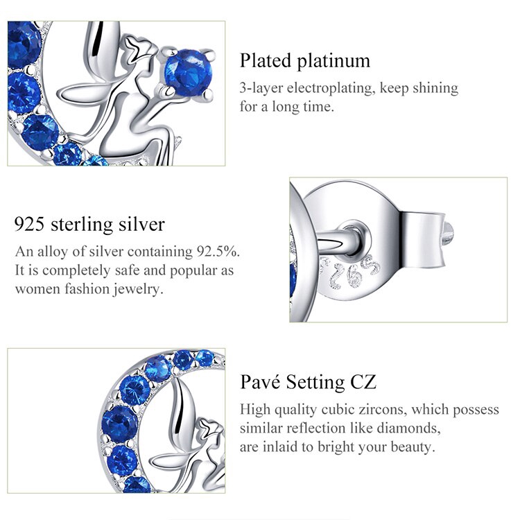 Bông Tai Bamoer Hình Mặt Trăng Đính Đá Sang Trọng